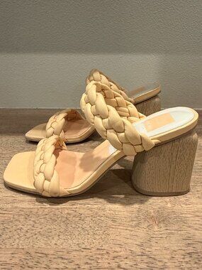Dolce Vita Paily Braided Block Heel Sandals Cream Gold Size 6